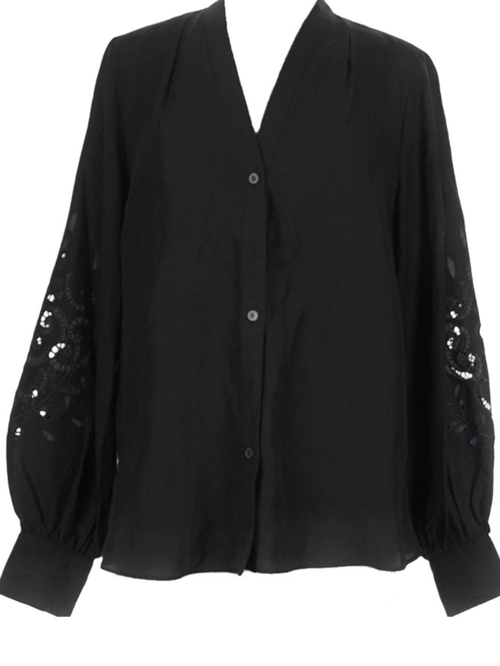 Tobi Halperin Black Embroidered Long-Sleeve Button Front Women's Top